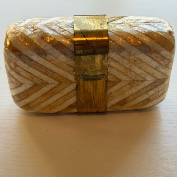 Staud Maude Leather Clutch | Saks Fifth Avenue Saks Fifth Avenue Gold and Cream Clutch